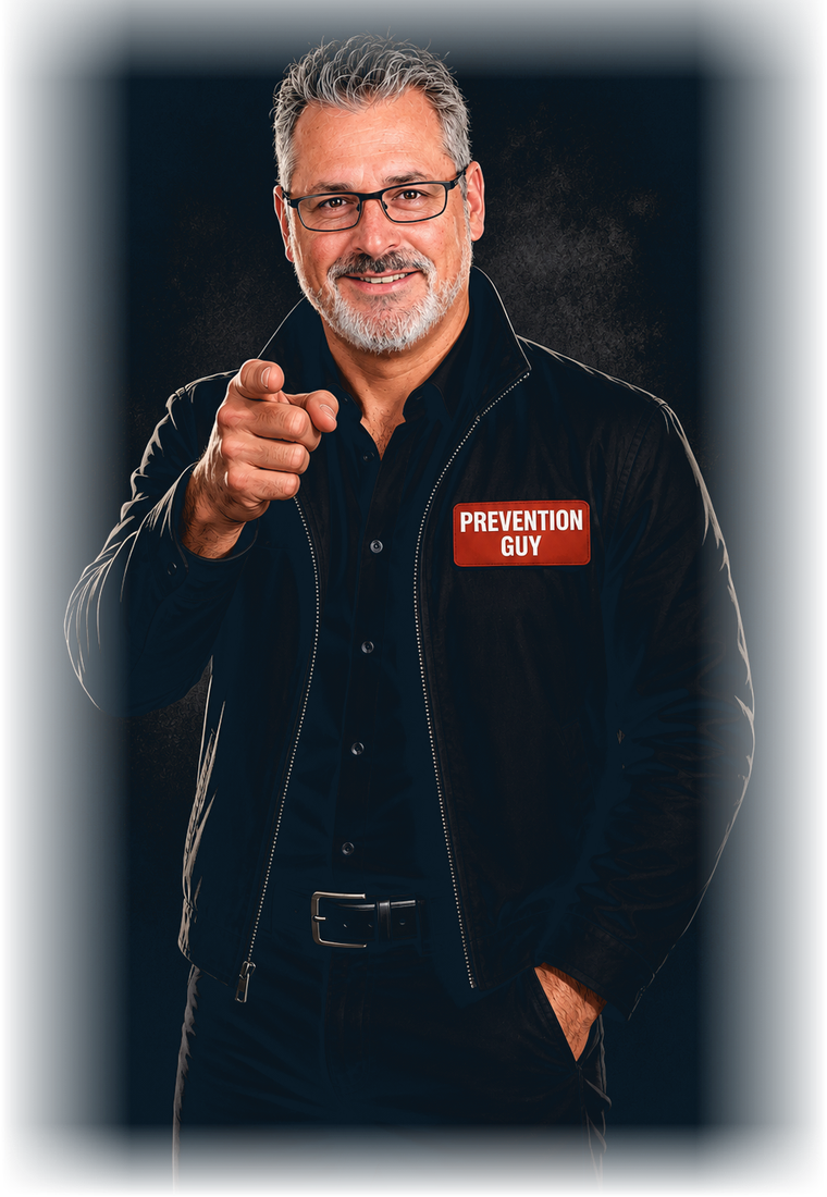 Daniel Schneider, the Prevention Guy, pointing at the reader